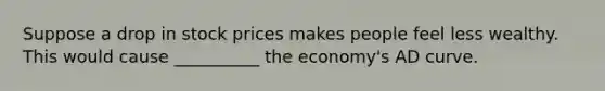 Suppose a drop in stock prices makes people feel less wealthy. This would cause __________ the economy's AD curve.