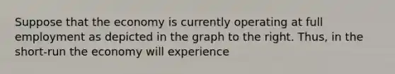 Suppose that the economy is currently operating at full employment as depicted in the graph to the right. ​Thus, in the​ short-run the economy will experience