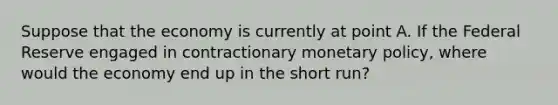 Suppose that the economy is currently at point A. If the Federal Reserve engaged in contractionary monetary policy, where would the economy end up in the short run?