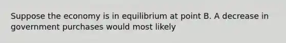 Suppose the economy is in equilibrium at point B. A decrease in government purchases would most likely