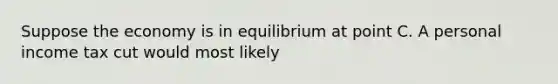 Suppose the economy is in equilibrium at point C. A personal income tax cut would most likely