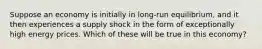 Suppose an economy is initially in long-run equilibrium, and it then experiences a supply shock in the form of exceptionally high energy prices. Which of these will be true in this economy?