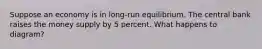 Suppose an economy is in long-run equilibrium. The central bank raises the money supply by 5 percent. What happens to diagram?