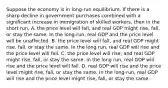 Suppose the economy is in long-run equilibrium. If there is a sharp decline in government purchases combined with a significant increase in immigration of skilled workers, then in the short run, A. the price level will fall, and real GDP might rise, fall, or stay the same. In the long-run, real GDP and the price level will be unaffected. B. the price level will fall, and real GDP might rise, fall, or stay the same. In the long run, real GDP will rise and the price level will fall. C. the price level will rise, and real GDP might rise, fall, or stay the same. In the long run, real GDP will rise and the price level will fall. D. real GDP will rise and the price level might rise, fall, or stay the same. In the long-run, real GDP will rise and the price level might rise, fall, or stay the same.