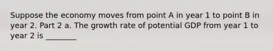 Suppose the economy moves from point A in year 1 to point B in year 2. Part 2 a. The growth rate of potential GDP from year 1 to year 2 is ________