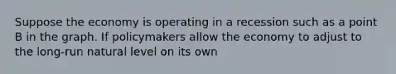 Suppose the economy is operating in a recession such as a point B in the graph. If policymakers allow the economy to adjust to the long-run natural level on its own