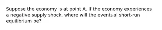 Suppose the economy is at point A. If the economy experiences a negative supply shock, where will the eventual short-run equilibrium be?