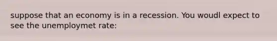 suppose that an economy is in a recession. You woudl expect to see the unemploymet rate: