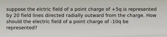 suppose the elctric field of a point charge of +5q is represented by 20 field lines directed radially outward from the charge. How should the electric field of a point charge of -10q be represented?