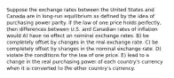 Suppose the exchange rates between the United States and Canada are in long-run equilibrium as defined by the idea of purchasing power parity. If the law of one price holds perfectly, then differences between U.S. and Canadian rates of inflation would A) have no effect on nominal exchange rates. B) be completely offset by changes in the real exchange rate. C) be completely offset by changes in the nominal exchange rate. D) violate the conditions for the law of one price. E) lead to a change in the real purchasing power of each country's currency when it is converted to the other country's currency.