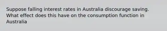 Suppose falling interest rates in Australia discourage saving. What effect does this have on the consumption function in Australia