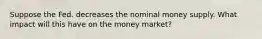 Suppose the Fed. decreases the nominal money supply. What impact will this have on the money market?