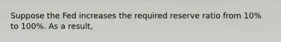 Suppose the Fed increases the required reserve ratio from 10% to 100%. As a result,