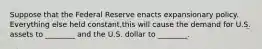 Suppose that the Federal Reserve enacts expansionary policy. Everything else held constant,this will cause the demand for U.S. assets to ________ and the U.S. dollar to ________.