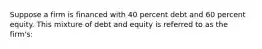 Suppose a firm is financed with 40 percent debt and 60 percent equity. This mixture of debt and equity is referred to as the firm's: