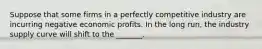 Suppose that some firms in a perfectly competitive industry are incurring negative economic profits. In the long run, the industry supply curve will shift to the _______.