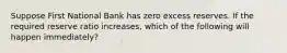 Suppose First National Bank has zero excess reserves. If the required reserve ratio increases, which of the following will happen immediately?