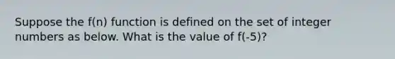 Suppose the f(n) function is defined on the set of integer numbers as below. What is the value of f(-5)?