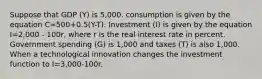 Suppose that GDP (Y) is 5,000. consumption is given by the equation C=500+0.5(Y-T). Investment (I) is given by the equation I=2,000 - 100r, where r is the real interest rate in percent. Government spending (G) is 1,000 and taxes (T) is also 1,000. When a technological innovation changes the investment function to I=3,000-100r.