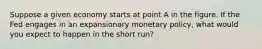 Suppose a given economy starts at point A in the figure. If the Fed engages in an expansionary monetary policy, what would you expect to happen in the short run?