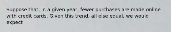 Suppose that, in a given year, fewer purchases are made online with credit cards. Given this trend, all else equal, we would expect