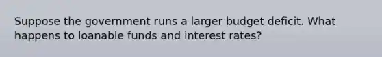 Suppose the government runs a larger budget deficit. What happens to loanable funds and interest rates?