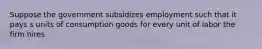 Suppose the government subsidizes employment such that it pays s units of consumption goods for every unit of labor the firm hires