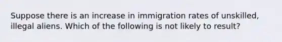 Suppose there is an increase in immigration rates of unskilled, illegal aliens. Which of the following is not likely to result?