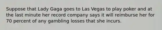 Suppose that Lady Gaga goes to Las Vegas to play poker and at the last minute her record company says it will reimburse her for 70 percent of any gambling losses that she incurs.