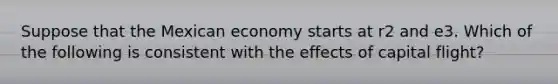 Suppose that the Mexican economy starts at r2 and e3. Which of the following is consistent with the effects of capital flight?