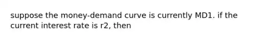 suppose the money-demand curve is currently MD1. if the current interest rate is r2, then