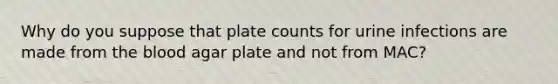 Why do you suppose that plate counts for urine infections are made from the blood agar plate and not from MAC?