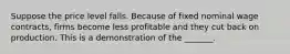 Suppose the price level falls. Because of fixed nominal wage contracts, firms become less profitable and they cut back on production. This is a demonstration of the _______.