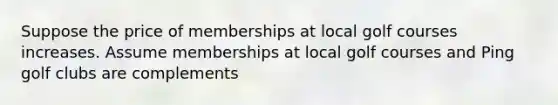 Suppose the price of memberships at local golf courses increases. Assume memberships at local golf courses and Ping golf clubs are complements