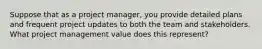 Suppose that as a project manager, you provide detailed plans and frequent project updates to both the team and stakeholders. What project management value does this represent?