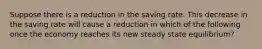 Suppose there is a reduction in the saving rate. This decrease in the saving rate will cause a reduction in which of the following once the economy reaches its new steady state equilibrium?