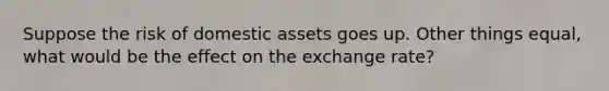 Suppose the risk of domestic assets goes up. Other things equal, what would be the effect on the exchange rate?