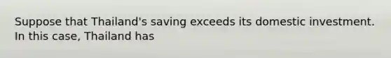 Suppose that Thailand's saving exceeds its domestic investment. In this case, Thailand has