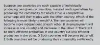 Suppose two countries are each capable of individually producing two given commodities. Instead, each specializes by producing the commodity for which it has a comparative advantage and then trades with the other country. Which of the following is most likely to result? A The two countries will become more independent of each other. B Unemployment will increase in one country and decrease in the other. C There will be more efficient production in one country but less efficient production in the other. D Both countries will become better off. E Both countries will be producing their commodity inefficiently.