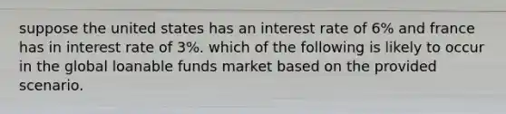 suppose the united states has an interest rate of 6% and france has in interest rate of 3%. which of the following is likely to occur in the global loanable funds market based on the provided scenario.