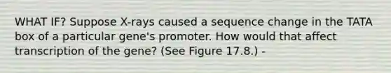 WHAT IF? Suppose X-rays caused a sequence change in the TATA box of a particular gene's promoter. How would that affect transcription of the gene? (See Figure 17.8.) -