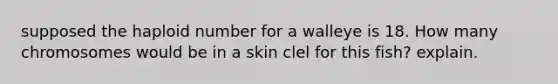 supposed the haploid number for a walleye is 18. How many chromosomes would be in a skin clel for this fish? explain.