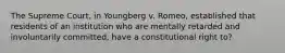 The Supreme Court, in Youngberg v. Romeo, established that residents of an institution who are mentally retarded and involuntarily committed, have a constitutional right to?