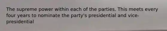 The supreme power within each of the parties. This meets every four years to nominate the party's presidential and vice-presidential