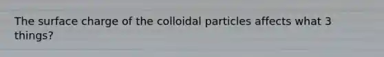 The surface charge of the colloidal particles affects what 3 things?