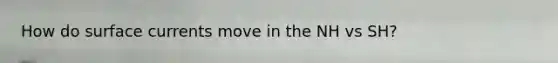 How do surface currents move in the NH vs SH?