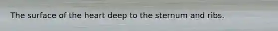 The surface of the heart deep to the sternum and ribs.