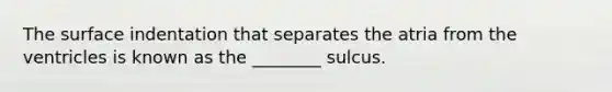 The surface indentation that separates the atria from the ventricles is known as the ________ sulcus.