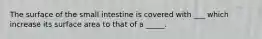 The surface of the small intestine is covered with ___ which increase its surface area to that of a _____.