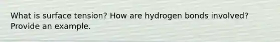 What is surface tension? How are hydrogen bonds involved? Provide an example.